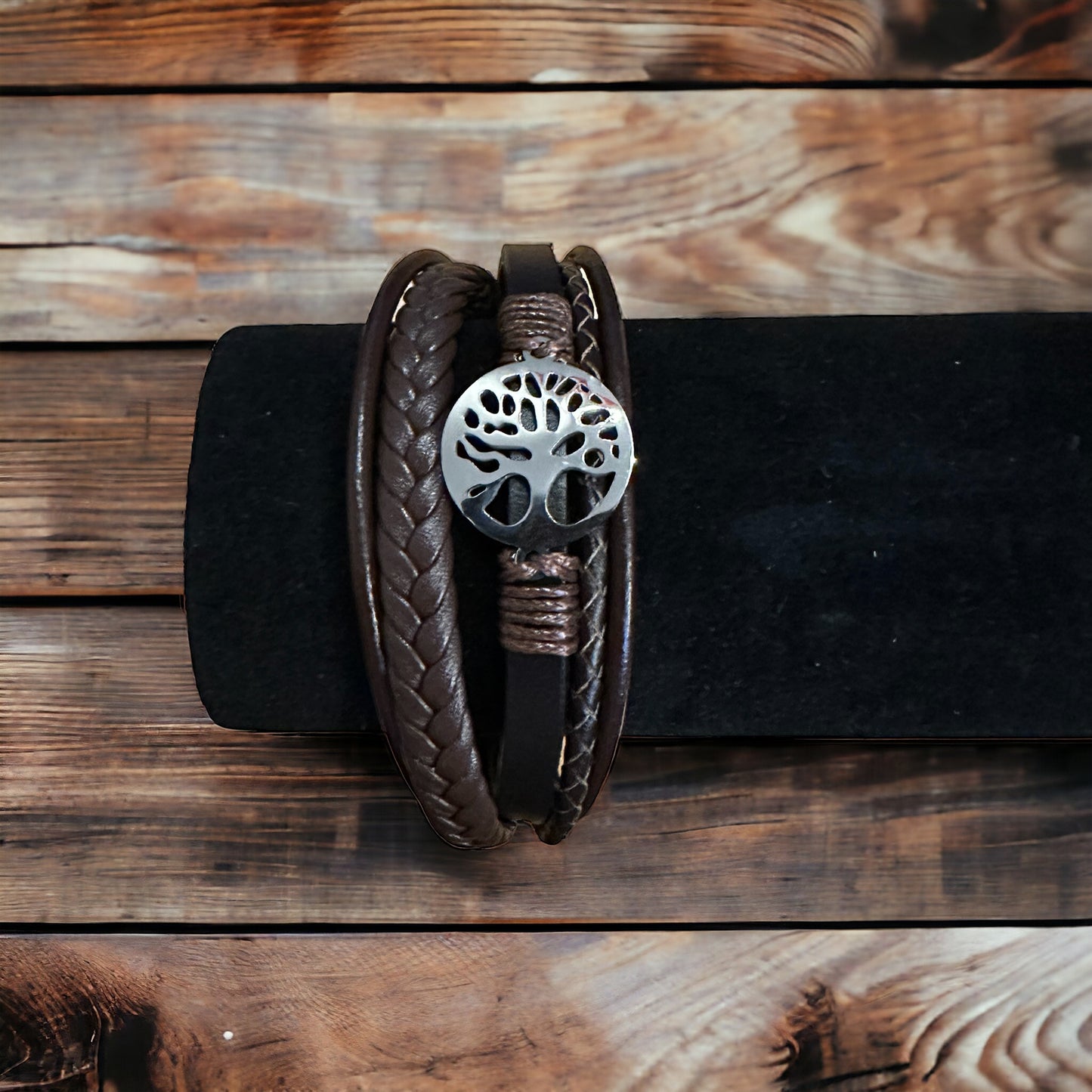 braunes Lederarmband Lebensbaum silber