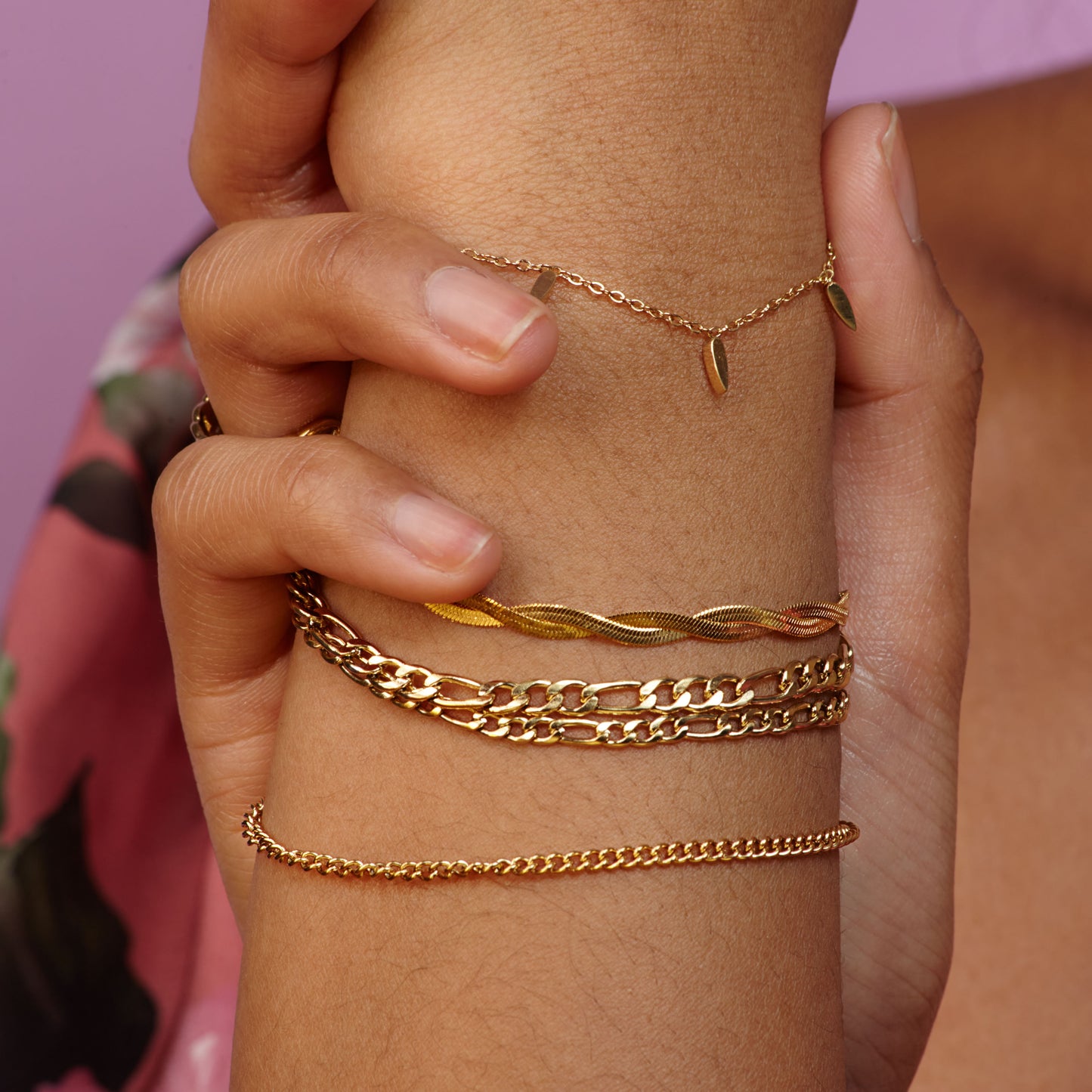 Double Figaro Armkette Gold