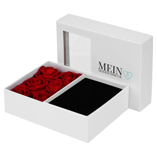 Rosenbox weiß mit 6 rote Rosen