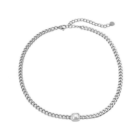 Square Pearl Necklace Silver