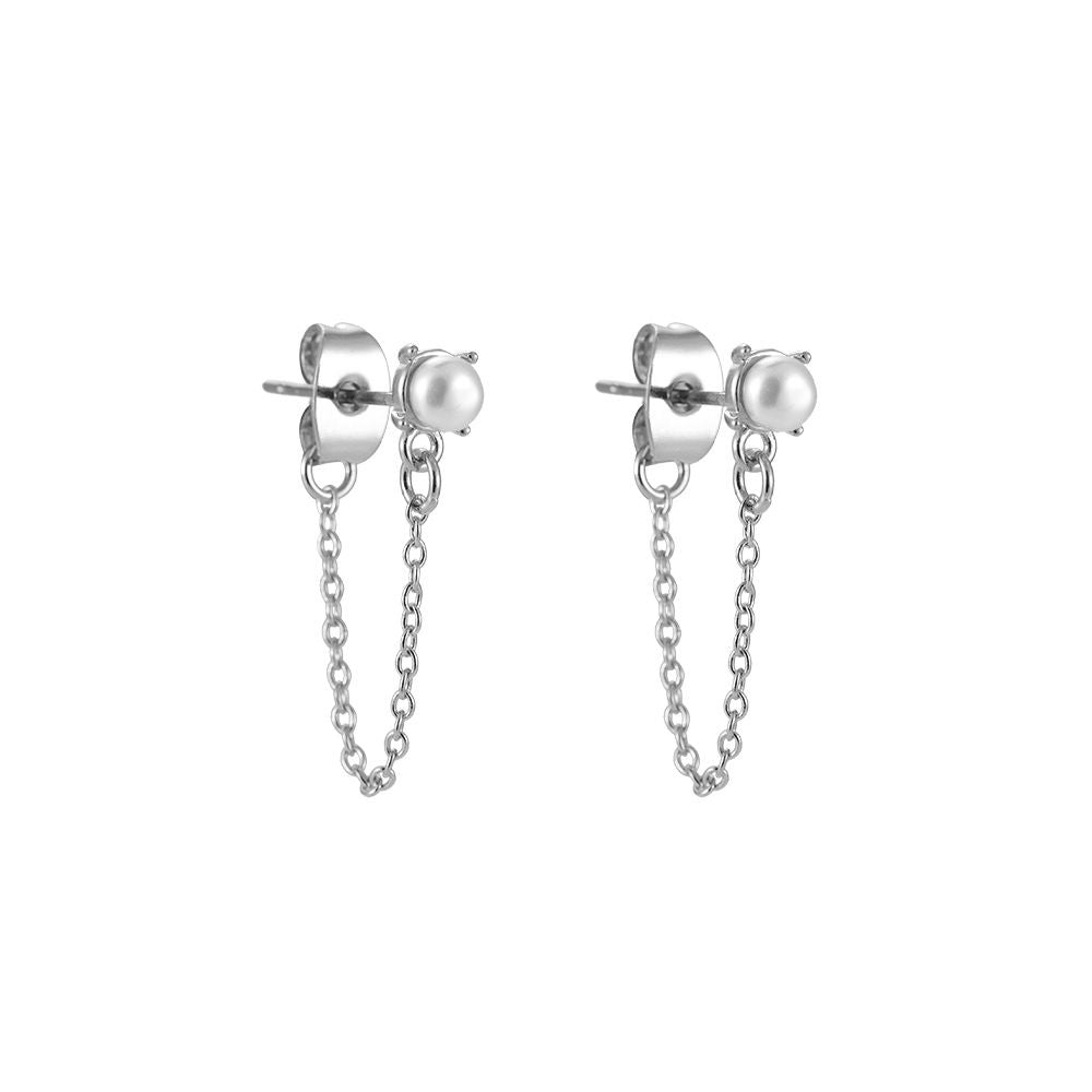 Small pearl x chain Ohrringe Silber